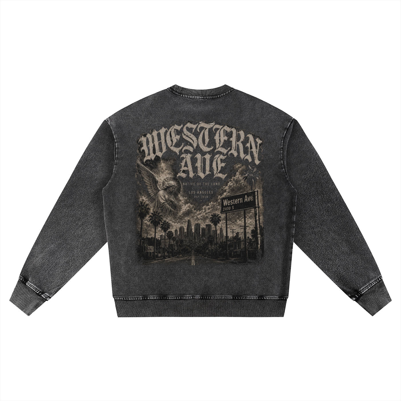 Native of the Land “Western Ave” Vintage Wash Oversized Crewneck