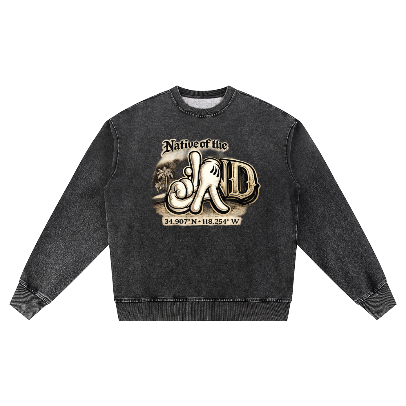 Native of the Land “Western Ave” Vintage Wash Oversized Crewneck